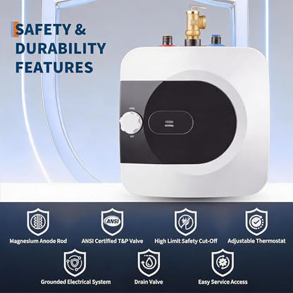 1.6 Gallon Mini Tank Water Heater | Compact, Under Sink, 120V, Instant Hot Water, Kitchen Bathroom RV