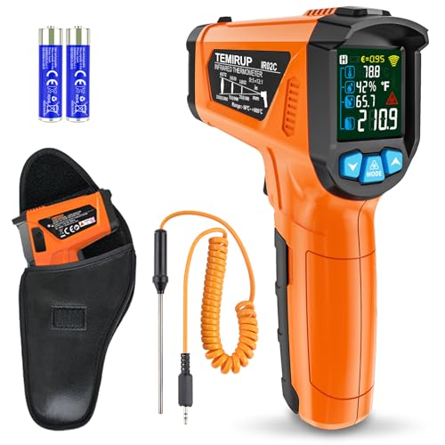Infrared Thermometer Gun, Non Contact Digital Laser Thermometer Temperature Gun with Color LCD for Cooking, Home Repairs, Humidity Measurement, Adjustable Emissivity -58°F to 1472°F(-50~800°C) - color: Orange -58℉~1472℉(-50℃~800℃)