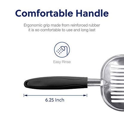 Cat Litter Scoop, Aluminum Alloy Sifter, Kitty Metal Scooper, Deep Shovel, Long Handle, Poop Sifting, Kitten Pooper Lifter, Durable, Heavy Duty, for Litter Box - color: FLAT Aluminum \ #06 Black Handle, size: Large