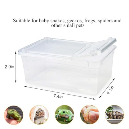 Hypeety Reptile Breeding Box Clear Plastic Enclosure Terrarium for Reptiles | With ventilated lid, portable transport container, pet feeding/hatching, for lizard/turtle/spiders/geckos/frog, 7.4x4.1x2.9''