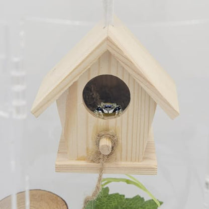 Jumping Spider Enclosure Accessories, Little Hanging Wooden House with Magnet and Climbing Rope, Jumping Spider Hide, Hideout for Small Animals