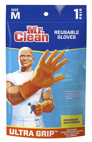 Mr Clean Ultra Grip Heat-Resistant Reusable Gloves with Soft Cotton Flock Lining, Orange, Medium - size: Medium (Pack of 1)