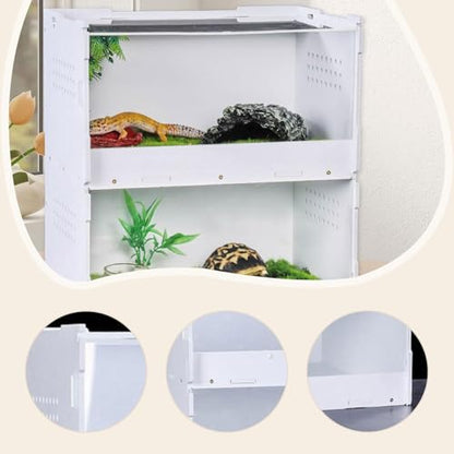 Reptile Breeding Box Terrarium Habitat Feeding Container with Transparent Window Made of Acrylic and Wood PP for Bearded, L - size: L