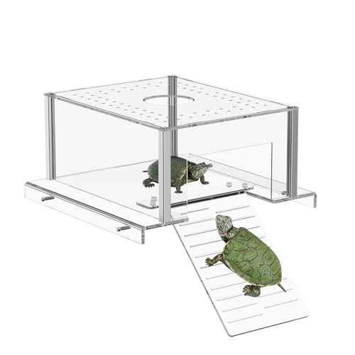 Dethan Acrylic Turtle Topper Basking Platform for 40 Breeder & 75 Gallon Tanks, Above-Tank Aquatic Turtle Dock with Ramp, Stable Terrace Bask Area for Aquatic Reptiles & Tortoises, Transparent