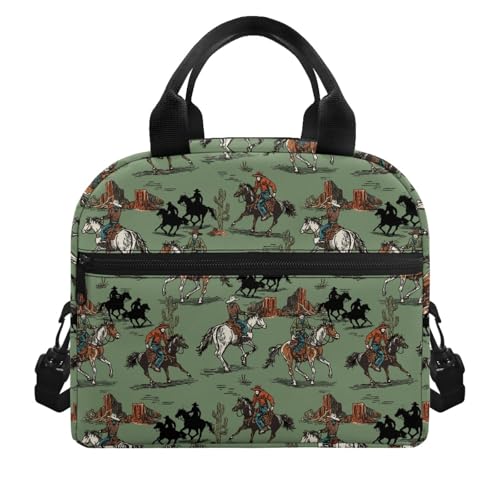 Western Style Kids Lunch Bag :Aztec Western Cowboy Large Capacity Fits Lunch Box -Good for Cowboy Birthday Party, Farm Visit & Camping - color: Aztec Western Cowboy