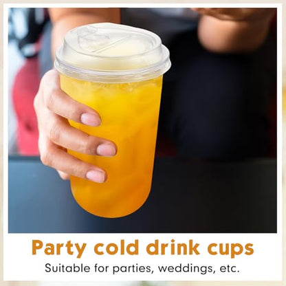 Baderke 100 Sets 18 oz Clear Plastic Cups with Lids,Sturdy Iced Coffee Cups with lids, Disposable Plastic Smoothie Cup for Cold Drinks - size: 18oz