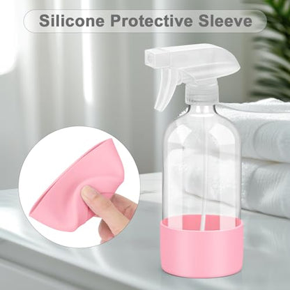 Worldgsb 2 Pack Glass Spray Bottles with Silicone Sleeve, 16 oz Empty Refillable Containers with Adjustable Spray Nozzles, Spray Bottles for Hair, Cleaning Solutions and Plants Pink - color: Pink