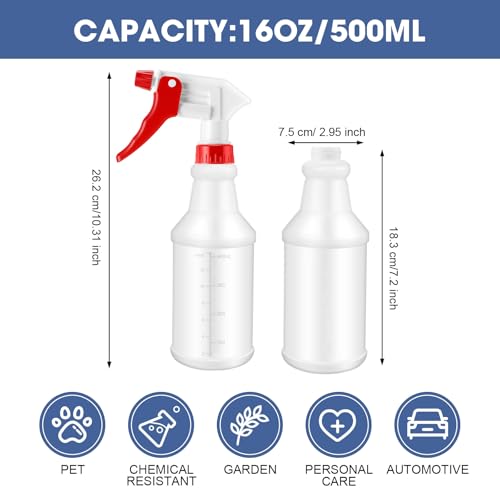 Eccliy 20 Pack 16oz Empty Spray Bottles, Leakproof Cleaning Bottles with Measurement and Adjustable Nozzle for Housekeeping, Commercial Use(Cylinder,Red White New Spray Head) - color: Red White New Spray Head, style: Cylinder