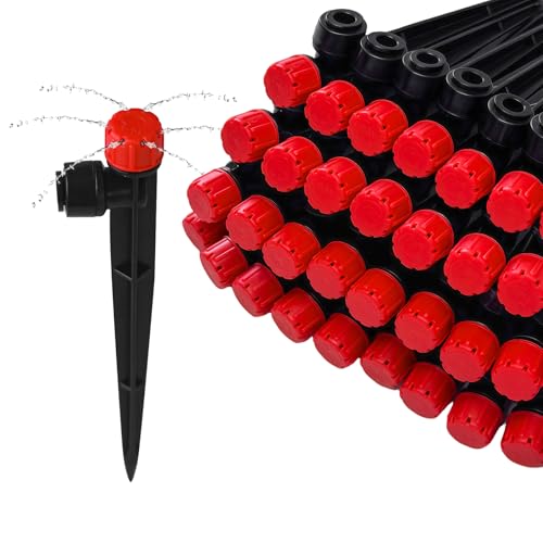 Push-to-Fit Drip Irrigation Emitters for 1/4" Drip Irrigation Tubing, 30 Pieces Adjustable 360 Degree Water Flow Drippers Sprayer on Stake 360° Full Circle Multi-Stream Irrigation Drippers - size: Push-to-fit Stream Emitters - 30 Pieces