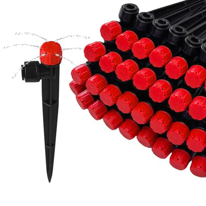 Push-to-Fit Drip Irrigation Emitters for 1/4" Drip Irrigation Tubing, 30 Pieces Adjustable 360 Degree Water Flow Drippers Sprayer on Stake 360° Full Circle Multi-Stream Irrigation Drippers - size: Push-to-fit Stream Emitters - 30 Pieces