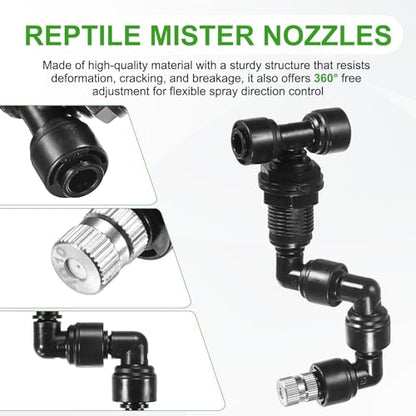 M METERXITY 2-Pack Reptile Mister Nozzles, 0.7mm Pore Copper 1/4" Reptile Misting Spray Nozzle with Plug for Terrarium/Vivarium, 360 Degree Adjustable Detachable Nozzles [Black] - size: 0.7mm
