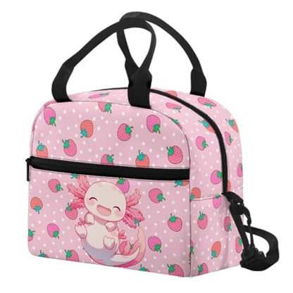 Axolotl Kids Lunch Box Girls Strawberry Lunch Bag Reptiles Insulated Lunch Bag Outdoor Pink Picnic Lunch Boxes Camping Cute Lunchbox for School Lunchbag - color: Axolotl Strawberry