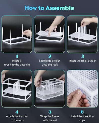 Pawfly Fish Tank Breeder Net Aquarium Fish Breeder Box with Nylon Mesh & Suction Cups, Fish Separation Net Large Isolation Box, Fish Fry Hatchery Incubator Hatching Box for Baby Fish Shrimp Betta - size: Large