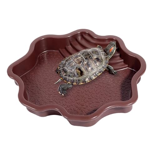 Extra Large Reptile Bathing Pool Reptile Feeding Dish Water Bowl with Ramp Aquarium Ornament for Gecko, Snake, Turtle, Bearded Dragon, Lizard Bath (Brown-red) - color: Brown-red