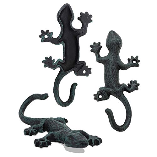 Gecko Wall Hooks for Hanging, Rustic Iron Coat Hooks Wall Mounted Towel Hooks,Heavy Duty Key Holder for Decor - 3Pcs