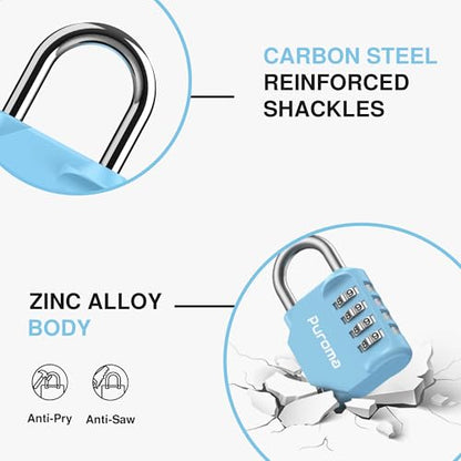 Puroma 1 Pack Combination Lock Locker 4 Digits Combo Padlock Gym Sky Blue | For School Gate Fence Toolbox Hasp Storage, Outdoor, Resettable, Weatherproof, Side Window, Crack Cut Resist, Hardened Steel - color: Sky Blue