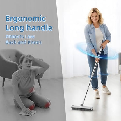 Floor Scrub Brush with Long Handle, 3 in 1 Scrape and Heavy-Duty Stiff Bristle Floor Scrubber Brush Broom with Squeegee and Tweezer for Cleaning White - color: White
