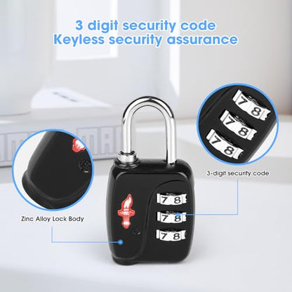 Safe Skies 3-Digit TSA Lock 6-Pack Black – Easy Set for Luggage | 2/4/6 pack. 3-digit resettable. TSA Safe Skies recognized. Lightweight. 90-day warranty. - color: 6 PACK BLACK