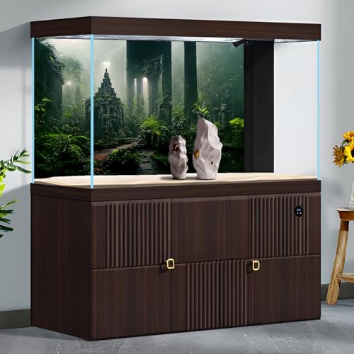 Fantasy Ancient Temple Aquarium Background Jungle Stone Columns Mysterious Foggy Rainforest Green Plants Fish Tank Background Magical Misty Rock Ruins Reptile Tank Enclosure Backgrounds 48x20in - color: Foggy Green, size: 48(W)x20(H)inches/ 120(W)*50cm(H)