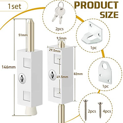 1 Piece Sliding Door Lock Rectangle Patio Door Lock Keyed for Glass Hinged Security Bar Steel Bolt Zinc Alloy Iron Portable to Prevent Sliding