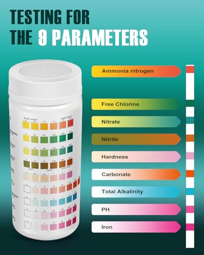 Aquarium Test Strips - 9-in-1 Aquarium Water Test Kit: Fish Tank Testing Kit for Freshwater, Saltwater, Pond, 100 Strips, Fast & Accurate pH, Hardness, & More, Lead Water Test Kit