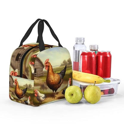 Insulated Lunch Bag Farm poultry Lunch Box for Women Men Reusable Leakproof Lunch Cooler Bag for Office Picnic - color: Farm Poultry