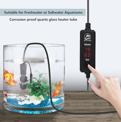 Small Aquarium Heater 25W Submersible Fish Tank Heater for 1-5 Gallons, Dual LED Display Temperature Controller, Suitable for Saltwater and Freshwater, Mini Water Heater for Betta/Turtle Tank - size: 25W