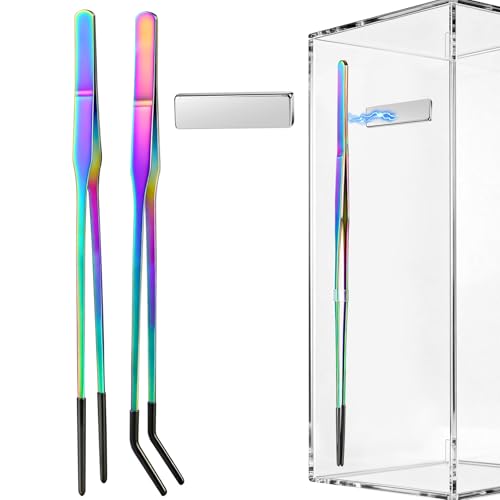 Harhana Stainless Steel Feeding Tongs with Magnet Storage, Precision Long Tweezers for Reptiles, Aquariums, and Terrariums, Rubber Tips for Safe Handling, Convenient Magnet for Easy Storage
