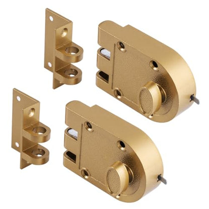 Jimmy Proof Deadbolt Lock with Heavy Duty Single Cylinder deadbolt Fit Most of The Antique Entry Door in Gold Finish 2 Sets - color: Gold-2pcs