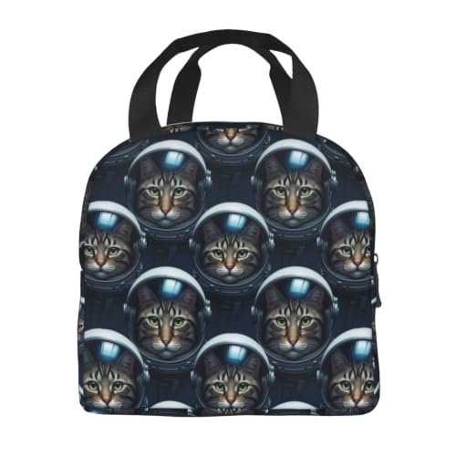 Women Cat Astronaut Print Insulated Lunch Bag Cooler | Cat Astronaut, Lightweight Nylon Thermal Tote, Leakproof Design for Office & Beach - color: Pattern (865)