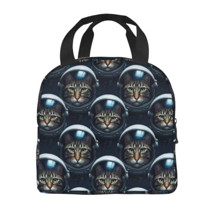Women Cat Astronaut Print Insulated Lunch Bag Cooler | Cat Astronaut, Lightweight Nylon Thermal Tote, Leakproof Design for Office & Beach - color: Pattern (865)