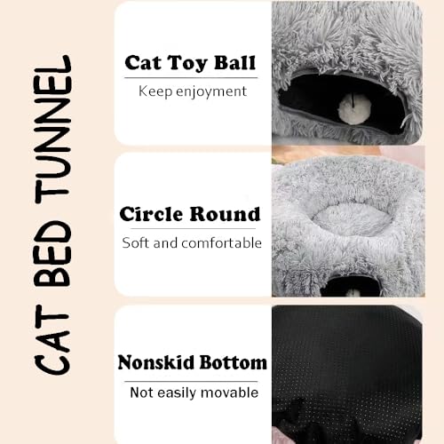 Cat Bed Tunnel Tube Toy Grey Plush | Collapsible Round Tunnels for Indoor Cats, Interactive Toys Play Tubes with Hanging Ball for Kitten, Puppy, Rabbit - color: Grey Plush O