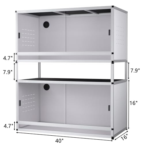 Reptile Enclosure 40x16x16'' Large Reptile Terrarium Habitat Tank for Bearded Dragon Gecko Lizard Snake, 44 Gallon Wide Breeding Lounge Vivarium Area with Sliding Doors Lock - size: 40x16x16'' - 44 Gallon - 2pcs with spacers