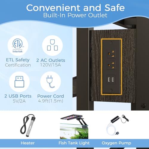 METYERRY 55 Gallon Fish Tank Stand with Power Outlet,Adjustable Shelf | 860 LBS Heavy Duty Metal Frame, Fits Fish Tanks Reptile Tanks and Turtle Tanks, Water Resistant Board, Home Aquarium Setup - color: Black, size: 55 Gallon