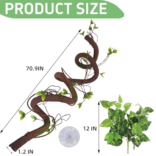 BNOSDM Reptile Jungle Vines with Leaves,Flexible Reptile Climbing Vines Branch,Chameleon Bendable Plants Tank Accessories,Pet Habitat Decor for Bearded Dragon,Snakes,Geckos,Lizards - color: Green - 70.9''lvines Decor