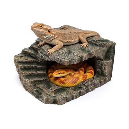 Extra Large Reptile Hide and Basking Platform, Resin Rock Cave for Bearded Dragons, Geckos, Snakes, Turtles and Lizards