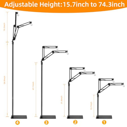 Dual Reptile Heat Lamp Stand, Adjustable Reptile Light Stand | 15.7-74.3inch, with 360° Swing Arm and Anti-tip Clip, Lamp Holder for Terrarium, Amphibians Cage and Plants