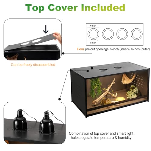 Reptile Tank 230 Gallon, 48"x24"x46" Large Reptile Enclosure for Bearded Dragon and Ball Python, Extra Tall Snake Terrarium with Front Opening Tempered Glass Door, Combination Lock - color: Black-230 Gallon