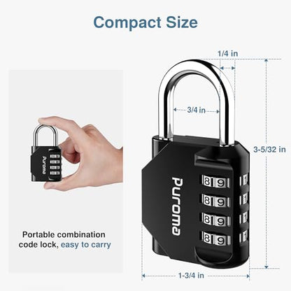 Puroma 1 Pack Combination Lock Locker 4 Digits Combo Padlock Gym Black | For School Gate Fence Toolbox Hasp Storage, Outdoor, Resettable, Weatherproof, Side Window, Crack Cut Resist, Hardened Steel - color: Black