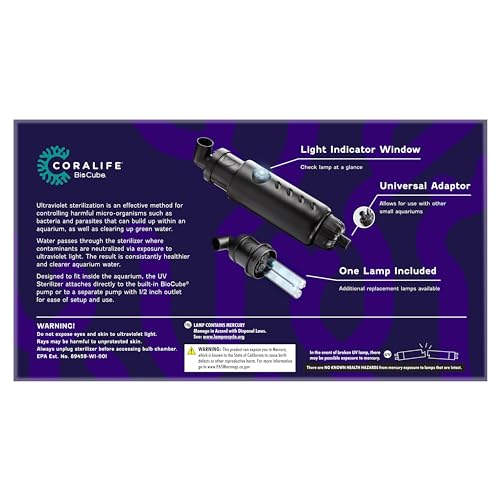 Coralife Aquarium Fish Tank Marine Salt Water Turbo-Twist UV Sterilizer, Mini, For BioCubes