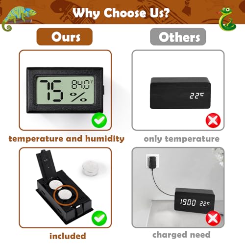Reptile Thermometer and Humidity Gauge,2PCS Digital Hygrometer Adhesive Reptile Terrarium Hydrometer,Bearded Dragon Tank Accessories,Pet Humidity Meter Supplies for Leopard Crested Gecko,Snake,Lizard - size: 2PCS Rectangular