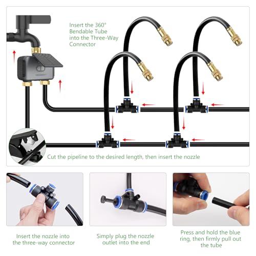 120FT WiFi Solar Drip Irrigation System, Dual Zone Timer | App Control, Solar and USB Power, Dual-Zone Watering for Garden, Greenhouse, Patio, Balcony and Potted Plants - size: 120-Foot Dual-Tube Brass Solar Wireless Timer