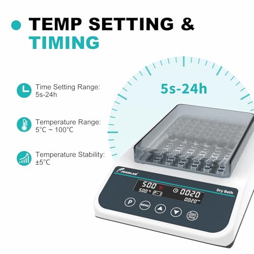 DB100-2P Dry Bath, 100℃ Programmable 0.2mlx96, 1.5mlx35 | Digital thermostatic block heater, heating, RT+5℃ to 100℃, 9 programs, timer, 0.2ml & 1.5ml block, for lab incubation - size: 0.2ml&1.5ml (Dual-Block)