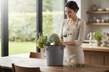 14 Qt Round Plastic Bucket, Gray, with Metal Handle, Pour Spout, for Cleaning and Gardening