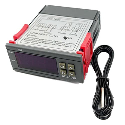 FainWan STC-1000 DC 110V-220V 10A Microcomputer Digital Display Temperature Controller Thermostat Control Switch 2 Relay Output Cooling Heating and NTC 10K Thermistor Sensors Temperature Probe