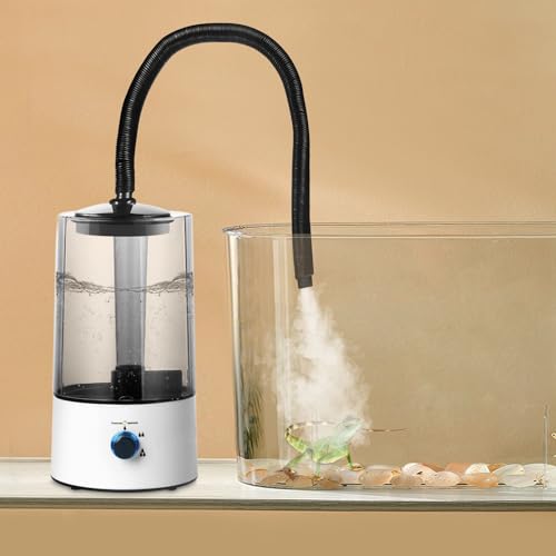Pet Humidifier with Adjustable Hose, 1.06 Gallon Reptile Fogger for Terrarium, Quiet Cool Mist Maker for Lizard Snake Tortoise, 3 Spray Levels, Auto Shut-Off, White