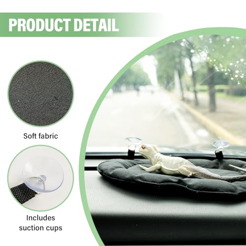 Bearded Dragon Soft Bed with 3Pcs Reptiles Harness and Leash Set, Reptile Washable Canvas Fabric Sleep Mat with Suction Cup for Travel Carrier for Lizard Leopard Gecko (Black)
