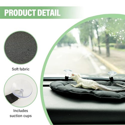Bearded Dragon Soft Bed with 3Pcs Reptiles Harness and Leash Set, Reptile Washable Canvas Fabric Sleep Mat with Suction Cup for Travel Carrier for Lizard Leopard Gecko (Black)