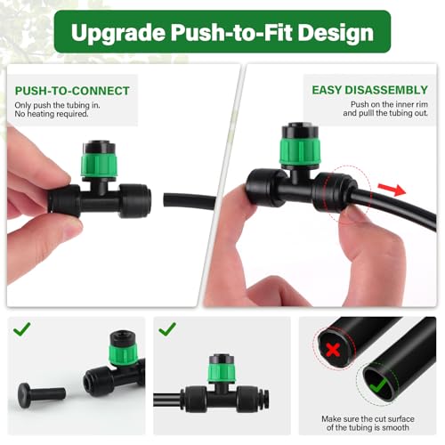 Kalolary 30Pcs Push-to-Fit Drip Irrigation Emitters for 1/4" Tubing | Adjustable 360 Degree Vortex Drip Emitters,Irrigation Dripper Sprinklers with 6PCS Plugs for Garden Irrigation System(Green) - size: 1/4” Push-to-Connect Tee- Vortex- 30P Green