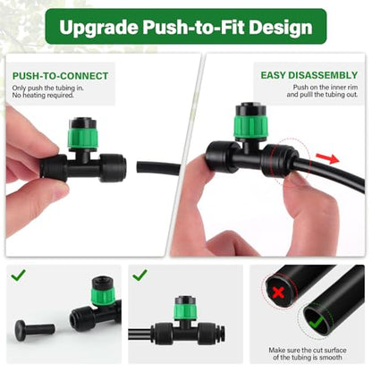 Kalolary 30Pcs Push-to-Fit Drip Irrigation Emitters for 1/4" Tubing | Adjustable 360 Degree Vortex Drip Emitters,Irrigation Dripper Sprinklers with 6PCS Plugs for Garden Irrigation System(Green) - size: 1/4” Push-to-Connect Tee- Vortex- 30P Green